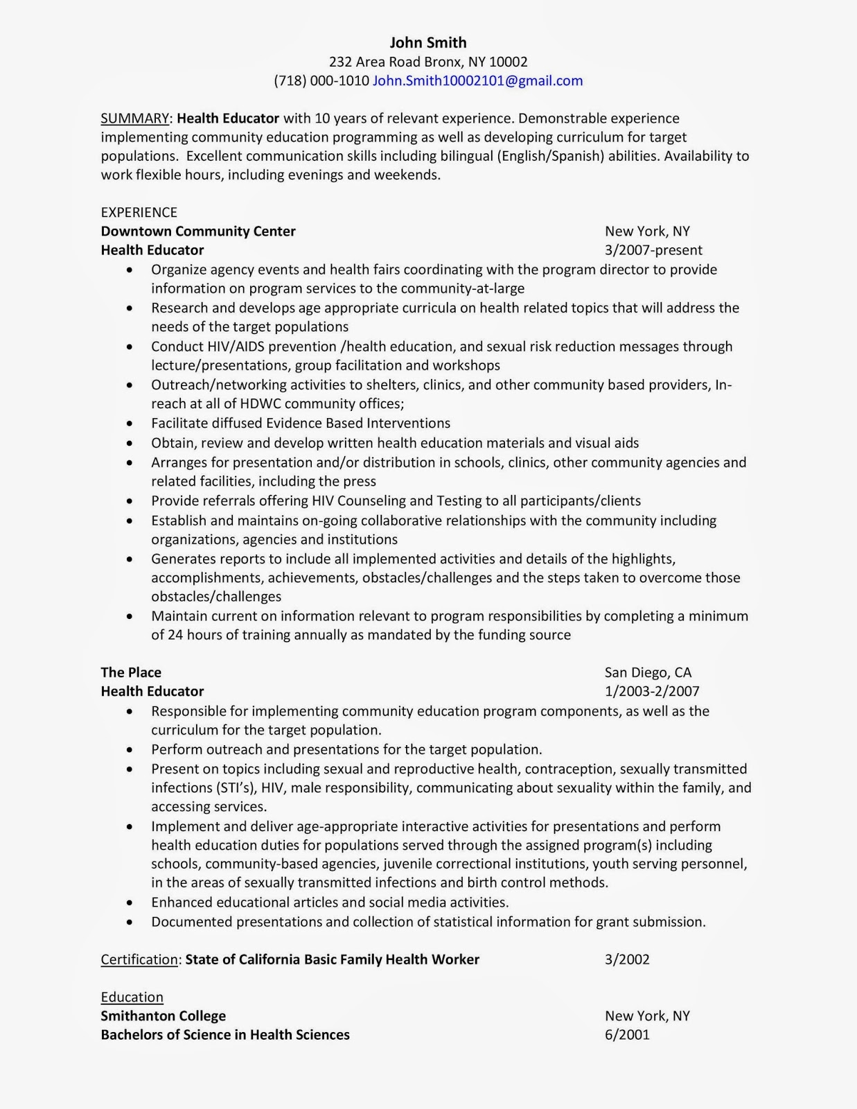Health screener resume